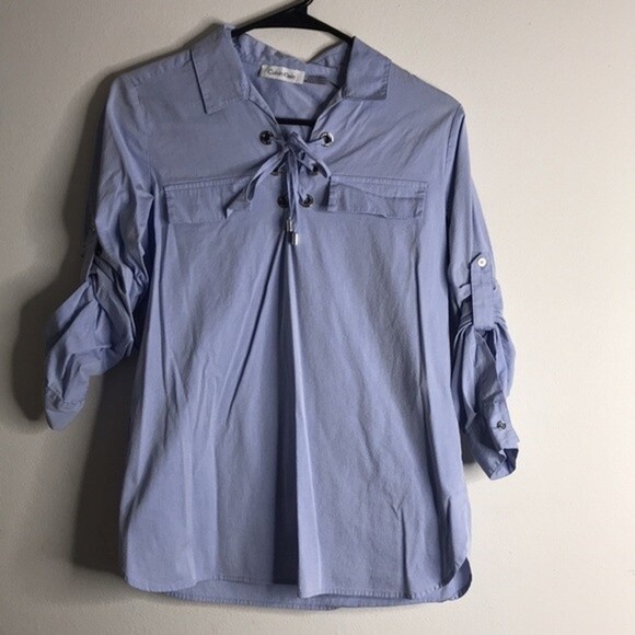 Calvin Klein Women's Lace Up Poplin top size medium - Picture 2 of 12